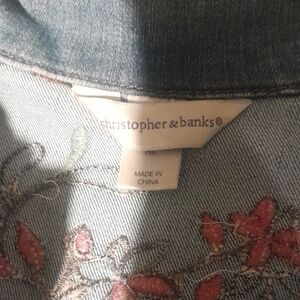 Christopher & Banks Blue Denim Jacket with Red Embroidery
